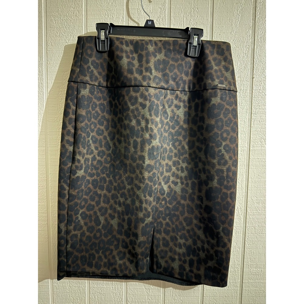 Up! Pants Montreal Women Brown Leopard Print Stretch Pencil Skirt Size 6